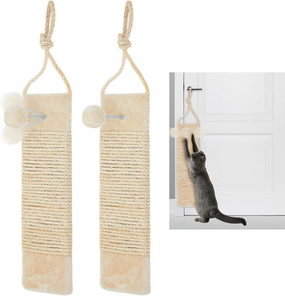 Dansydaisy 2 Pcs Cat Scratcher Door Hanging, 19.3 X 5.5Inch Cat Scratching Post Wall Mounted, Natural Sisal Scratching Pad Surface with Ball Toy for Indoor Cats Kitty1