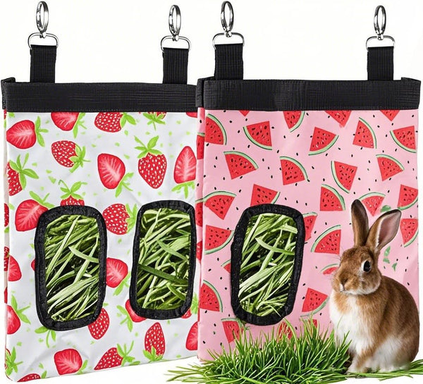 DZWLKJ Guinea Pig Hay Feeder, 2 Pack, 11 X 9 X 1 Inches, Rabbit Hay Feeder Bag, Stainless Steel, 600D Oxford, Watermelon and Strawberry8