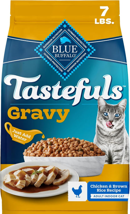 Blue Buffalo Tastefuls Irresistible Gravy Experience Chicken & Brown Rice Recipe Dry Indoor Cat Food for Adult Cats, Deliciously Healthy Natural Cat Food, Supports Digestion & Coat Health, 3 Lbs.15