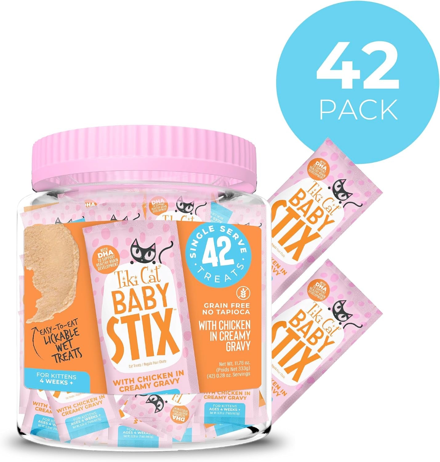 tiki-cat-baby-stix-wet-cat-treats-chicken-in-creamy-gravy-0-28-oz-sachets-42-count-jar
