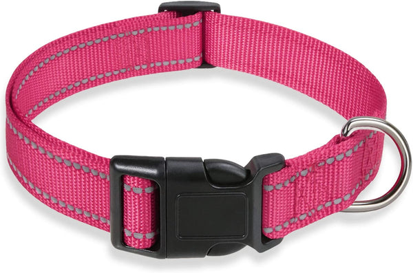 Reflective Dog Collar with Buckle Adjustable Safety Nylon Collars for Small Medium Large Dogs, Pink M | Breathable Nylon Collars for Small Medium Large Dogs, No Chafing on Walks and Outdoor Hikes, Metal D-Ring, Night Safety1