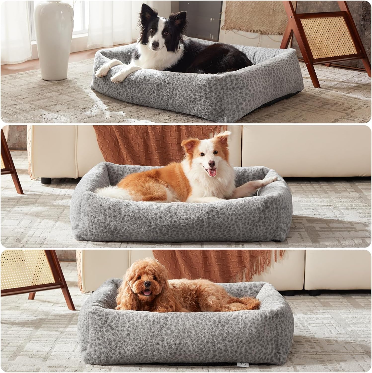 joejoy-dog-bed-medium-size-dog-removable-washable-cover-orthopedic-soft-pet-bed-anti-slip-fluffy-plush-faux-rabbit-fur-puppy-bed-30x24x8-leopard-print-grey