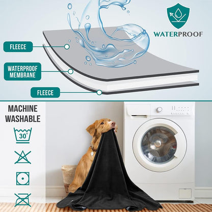Petami Waterproof Dog Blanket for Couch, Pee Proof Reversible Cat Blanket for Sofa Bed Furniture Protector, Soft Fleece Washable Pet Throw for Dogs Cats Puppies Kittens, 40X60 Black Gray6