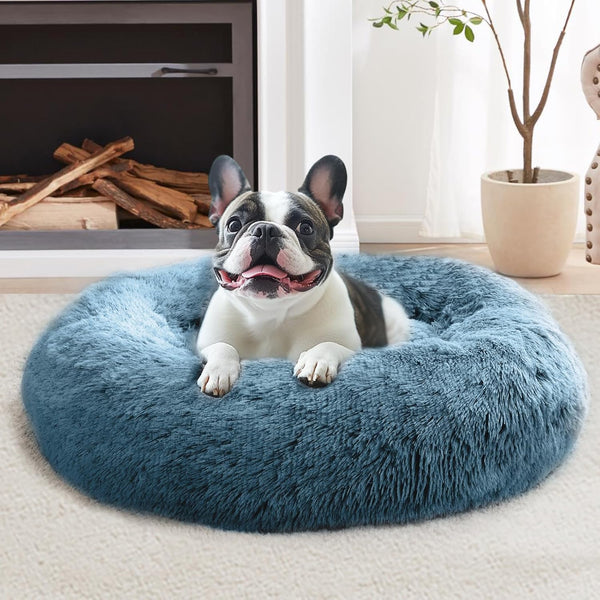 JOLLYVOGUE Small Dog Bed, Calming Dog Beds for Small Dogs & Indoor Cats - 20 Inches Donut Washable Cat Bed for Kittens & Puppies, round Fluffy Plush Faux Fur Pet Beds(Smoke Grey)26