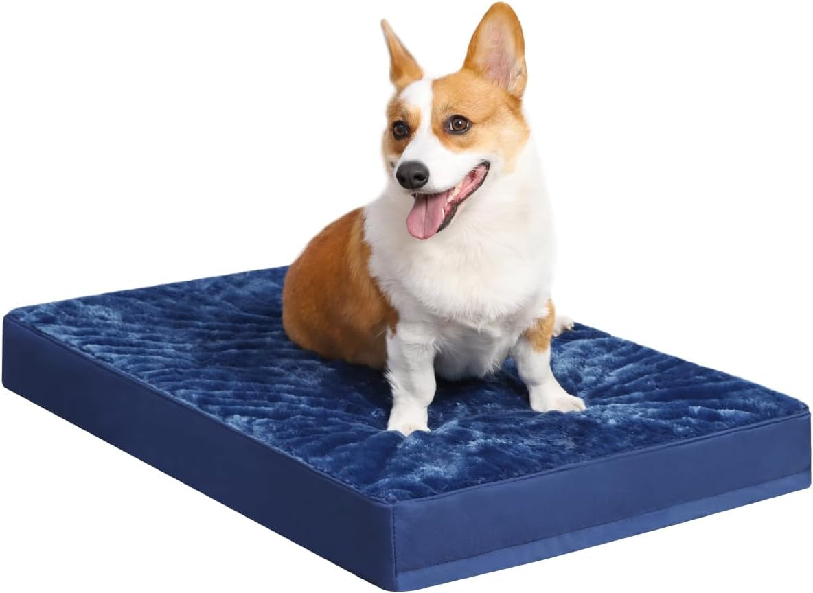 ksiia-orthopedic-dog-bed-for-large-dogs-with-waterproof-lining-grey-35x22-deluxe-soft-plush-dog-crate-bed-washable-pet-mat-with-removable-cover-egg-crate-foam-for-large-dogs-sleeping-relaxing