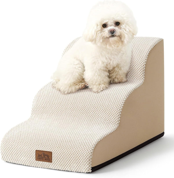 COZY KISS Dog Stair for Small Dog 15.7" H, 3 Step Pet Ramp for Couch | Curved Stable Dog Step for Puppy, Older Cat, Senior, Medium, Short-Legged Dog, Non-Slip Ladder, 15.7X22.4X15.7 Inch, Beige1
