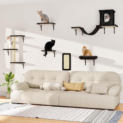 12-In-1 Cat Wall Shelves, Wall Mounted Cat Climber | with Condo House, Scratching Post, Bridge Ladder, Space-Saving Indoor Play Furniture for Kittens, Black7