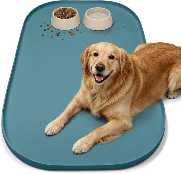 SMILOOL Waterproof Silicone Pet Food Mat with Raised Edge for Dog & Cat | 19" X 12" Non-Slip Pet Feeding Mats with Lip for Food & Water Bowl, Food Grade, Easy Cleaning, Dark Gray63