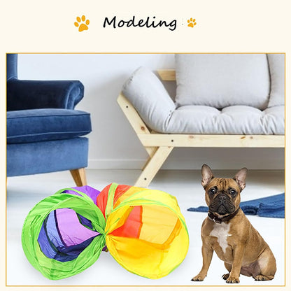Icagy Cat Tunnel for Indoor Cats Kittens Rabbits, Foldable Tunnel Toys | Interactive Pet Crinkle Pop up Tunnel Play Toys, Relieve Cat Boredom, Rainbow 45"7