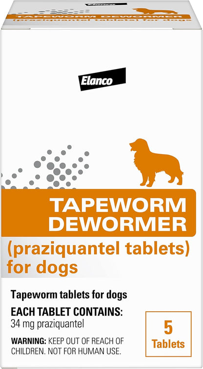 Elanco Tapeworm Dewormer (Praziquantel Tablets) for Dogs, 5 Count (Pack of 1) Praziquantel Tablets for Dogs and Puppies 4 Weeks and Older1