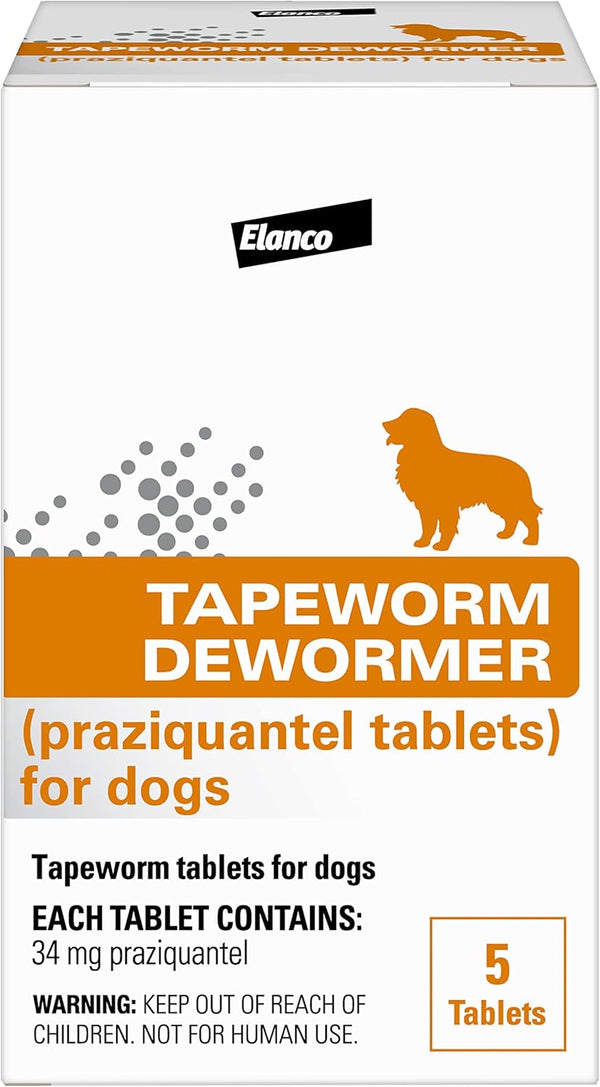 Elanco Tapeworm Dewormer (Praziquantel Tablets) for Dogs, 5 Count (Pack of 1) Praziquantel Tablets for Dogs and Puppies 4 Weeks and Older1