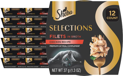 Sheba Selections Filets Wet Cat Food Complement, Variety, 1.3 Oz, 24 Ct | Grain-Free, Real Chicken #1 Ingredient, No Corn or Soy, No Artificial Flavors, Peel & Serve Topper or Treat, 1.3 Oz. Cups14