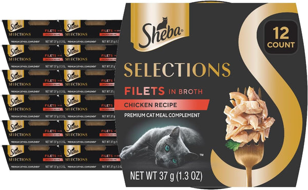Sheba Selections Filets Wet Cat Food Complement, Variety, 1.3 Oz, 24 Ct | Grain-Free, Real Chicken #1 Ingredient, No Corn or Soy, No Artificial Flavors, Peel & Serve Topper or Treat, 1.3 Oz. Cups14
