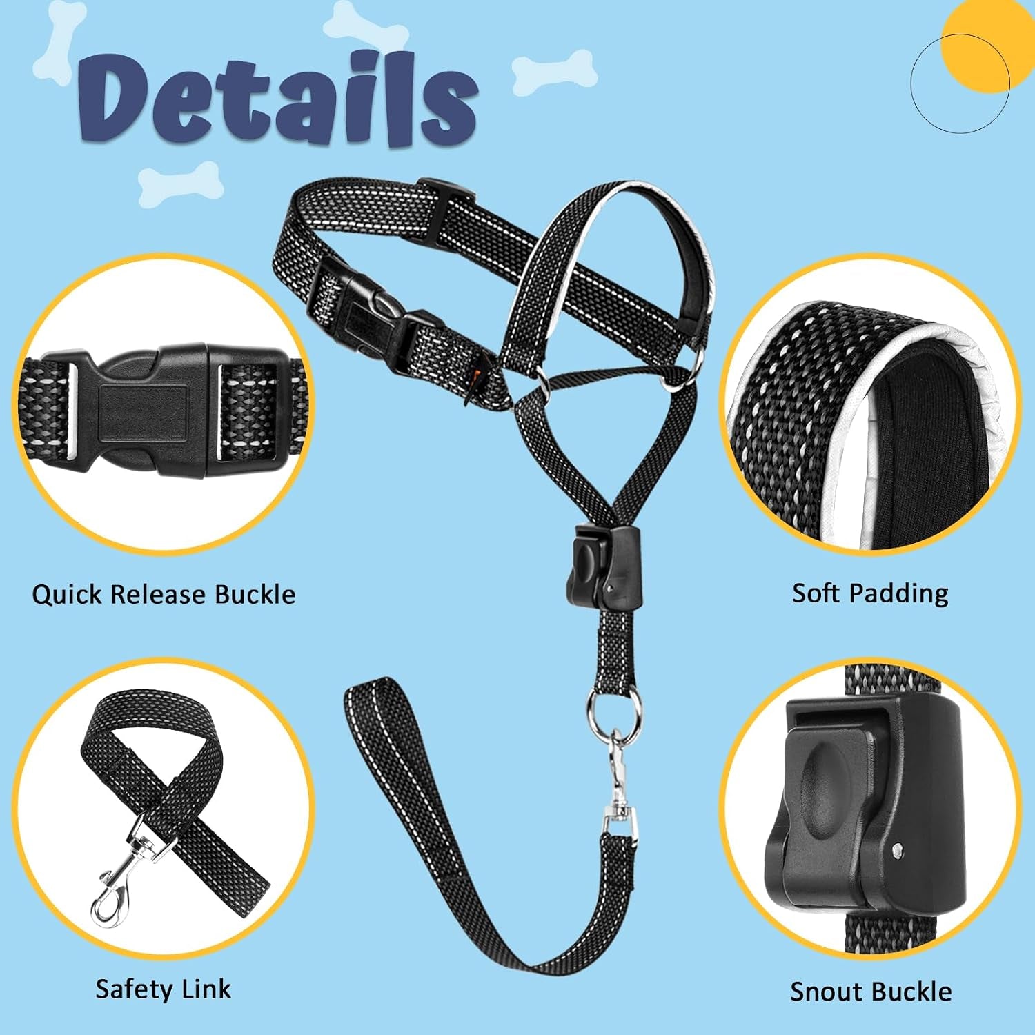 barkless-dog-head-collar-soft-no-pull-head-halter-with-safety-link-reflective-muzzle-leash-adjustable-headcollar-padded-nose-leash-for-large-medium-dogs-training-walking-black-m