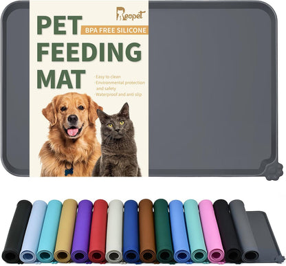 Reopet Silicone Pet Feeding Mat - Waterproof & Non-Slip Dog Cat Placemat | High Raised Edges Prevent Food & Water Spills to Protect Floors, Easy to Clean, Fit for Dog Cat Bowls1