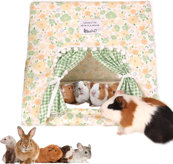 Jenvd Guinea Pig Hideout Large with Curtain, Machine Washable Bunny Hideout | Bottomless Guinea Pig Hide Tent Houses & Habitats, Easy-Clean Small Animal Hideout for Pet Rabbit, Rat, Chinchilla, Squirrel1