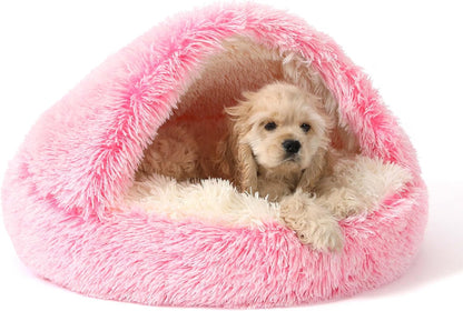 NOYAL round Hooded Donut Dog Bed for Small & Medium Pets - Plush Fluffy Anti-Anxiety Cat Cave Bed with Cover20