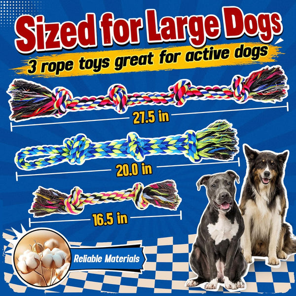 Forfon Tough & Strong Dog Toy for Aggressive Chewers – Tough Chew Toys for Large Dogs, Ideal for Tug-Of-War & Teeth Cleaning, with 3 Rope Toys & 2 Dog Bags3