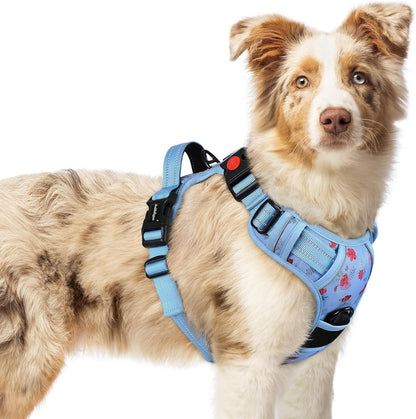 Rabbitgoo Dog Harness Medium Sized, Updated Easy on & off with 3 Buckles | No Pull No Choke, Walking with 2 Clips and Handle, Adjustable Soft Reflective, Blue, Medium47