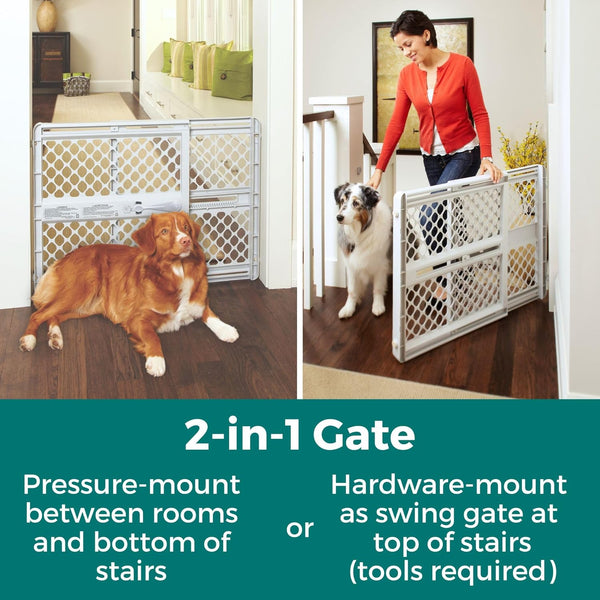 MYPET Universal Pet Gate: 26” - 42” Wide Dog Gate for Doorways with Pressure Fit or Swinging Door Hardware Mounting Types Included: 26" Tall; Gray2