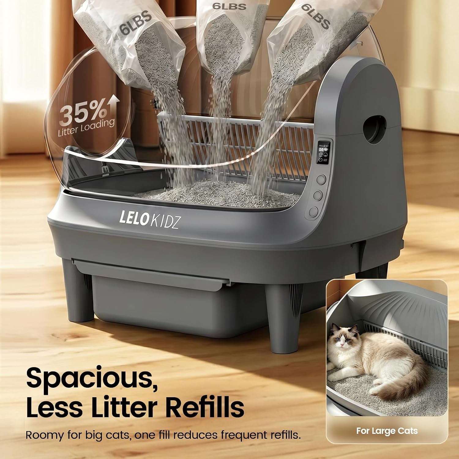 self-cleaning-litter-box-open-top-105l-automatic-litter-box-for-multiple-cats-app-control-safety-sensor-anti-pinch-includes-mat-liner-gray