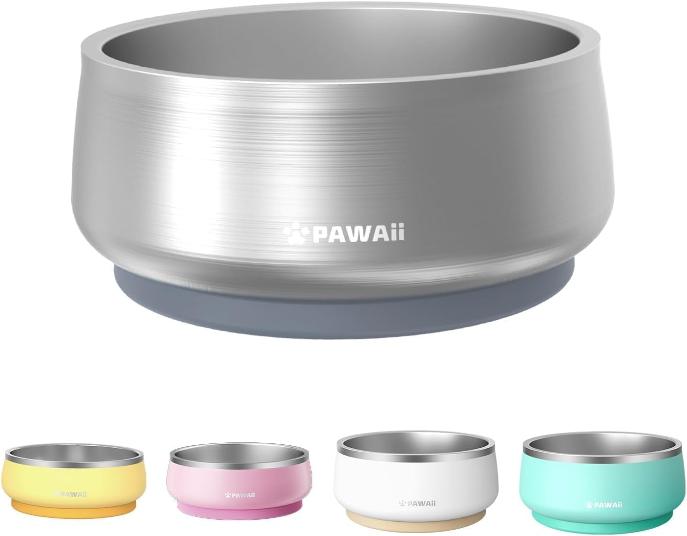 pawaii-dog-bowl-34-oz-stainless-steel-food-and-water-bowl-id-tag-1-pack-double-wall-design-non-slip-rubber-base-dishwasher-safe-smooth-open-design-not-a-slow-feeder-easy-rinse-interior