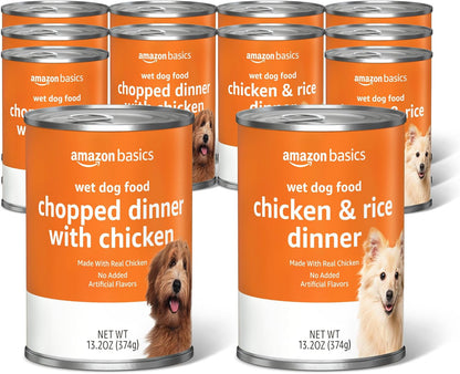 Amazon Basics Chopped Ground Dinner Wet Dog Food Variety Pack, Filet Mignon Flavor and with Beef, Made with Natural Ingredients, 13.2Oz Cans (Pack of 12)10