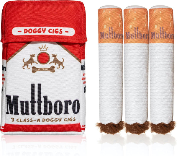 Nestpark Muttboro Doggy Cigs Funny Dog Toys - Parody Plush Squeaky Crinkle Interactive Dog Toy - Hide and Seek Treat Hiding Burrow Puzzle Toy for Stimulating Enrichment Activity1