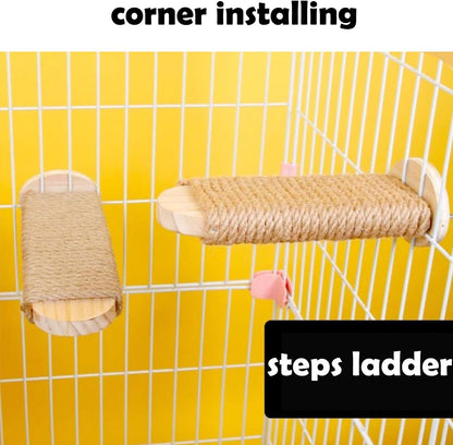 Cat Climbing Steps Scratching Tree - 2Pcs Scratching Steps Sisal Hemp Cage Shelf Ladder Pets Perch Furniture inside the Cage with Install Screws (S)4