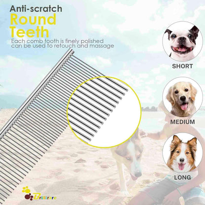 Dog Grooming Comb Pet, Stainless Steel Cat Combs with Rounded Teeth, Professional Metal Tear Stain Remover, Dematting Tool for Small, Medium & Large Pets-7.5In4