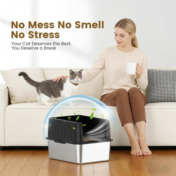 Stainless Steel Cat Litter Box, 11.8" High Sides for Litter Scatter & Urine Spray Control, Easy to Clean Non-Stick Litter Pan, Low Entry for Kittens, Small Cats, Compact Space-Saving Design6