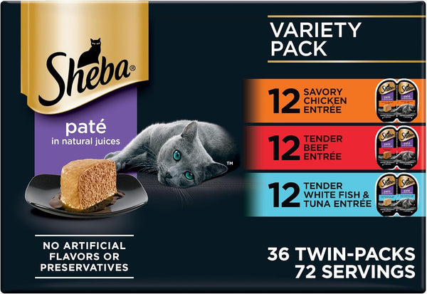 Sheba Perfect Portions Pate Wet Cat Food, Seafood Variety, 2.6 Oz, 24 Ct | Grain-Free, Made in USA, Sustainable Salmon, Signature Seafood & Whitefish Tuna, No Artificial Flavors, Twin-Pack Trays14