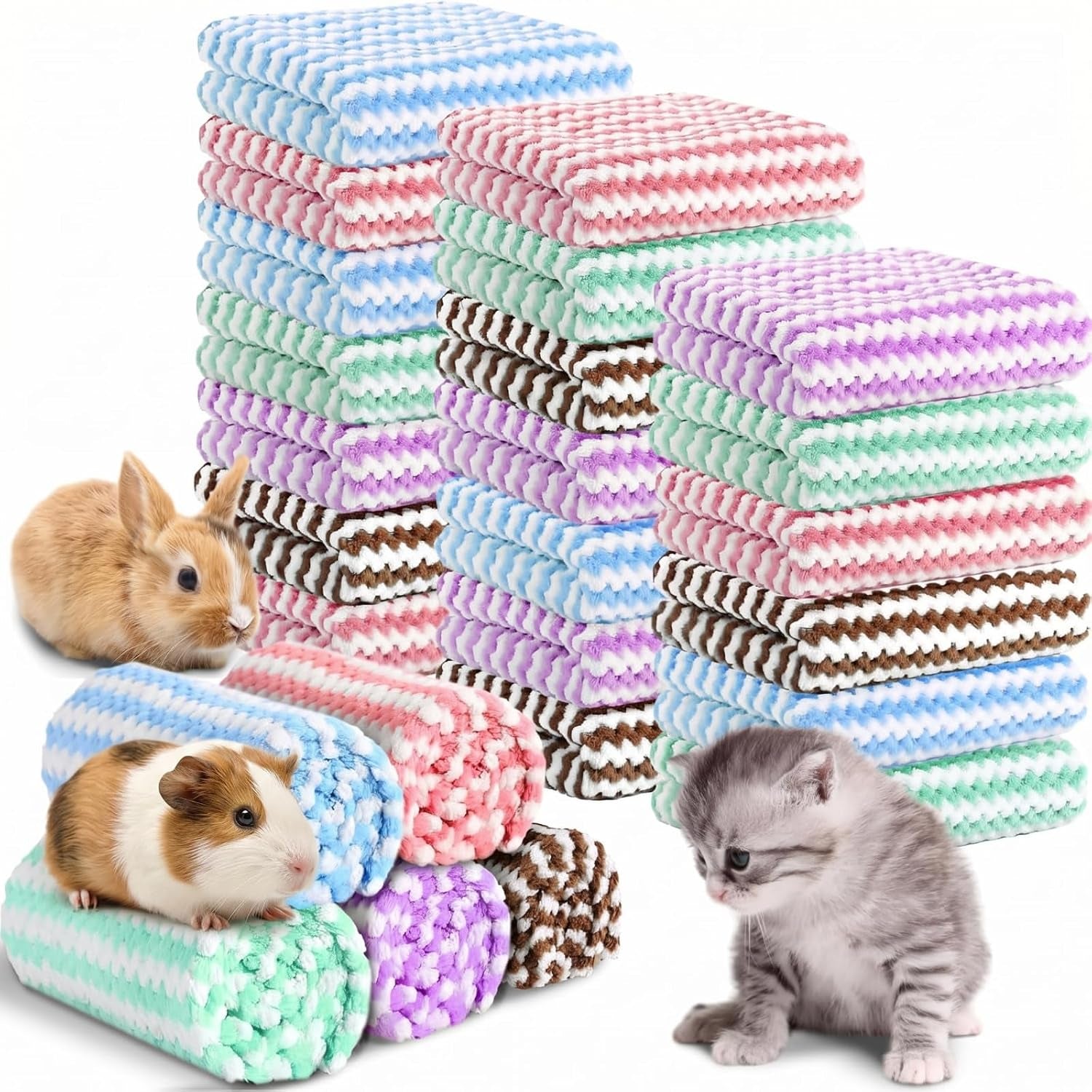 moukeren-20pcs-guinea-pig-fleece-bedding-blankets-bulk-washable-small-animal-fleece-cage-liners-pet-wash-cloth-sleeping-mat-cover-for-hamster-chinchilla-rabbit-hedgehogmulticolor-12-x-12-inch