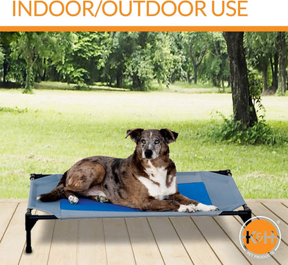 K&H Pet Products Coolin' Pet Cot, Outdoor Cooling Elevated Dog Cot for Large Dogs, Raised Bed with Cool-Core Center, Portable Pet Platform with Heavy-Duty Metal Frame - Large Gray/Blue5