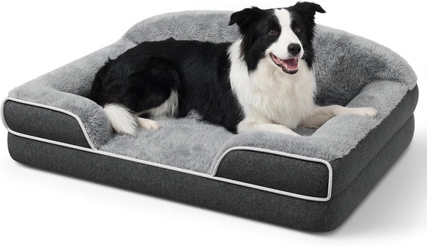 Orthopedic Dog Bed for Extra Large Dogs, 45"X30" XL Dog Couch Bed | Egg Crate Foam for Pressure Relief, Cozy Bolster Sofa Design, Waterproof Removable Washable Cover, Non Slip Bottom Light Grey15