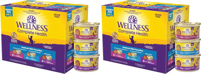 Wellness Complete Health Pate Variety Pack Adult Canned Wet Cat Food, Natural, Protein Rich, Grain Free, Seafood Favorites, 3 Oz, Pack of 24 Cans10