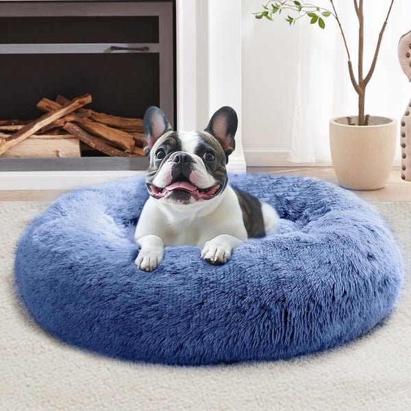 JOLLYVOGUE Small Dog Bed, Calming Dog Beds for Small Dogs & Indoor Cats - 20 Inches Donut Washable Cat Bed for Kittens & Puppies, round Fluffy Plush Faux Fur Pet Beds(Smoke Grey)25