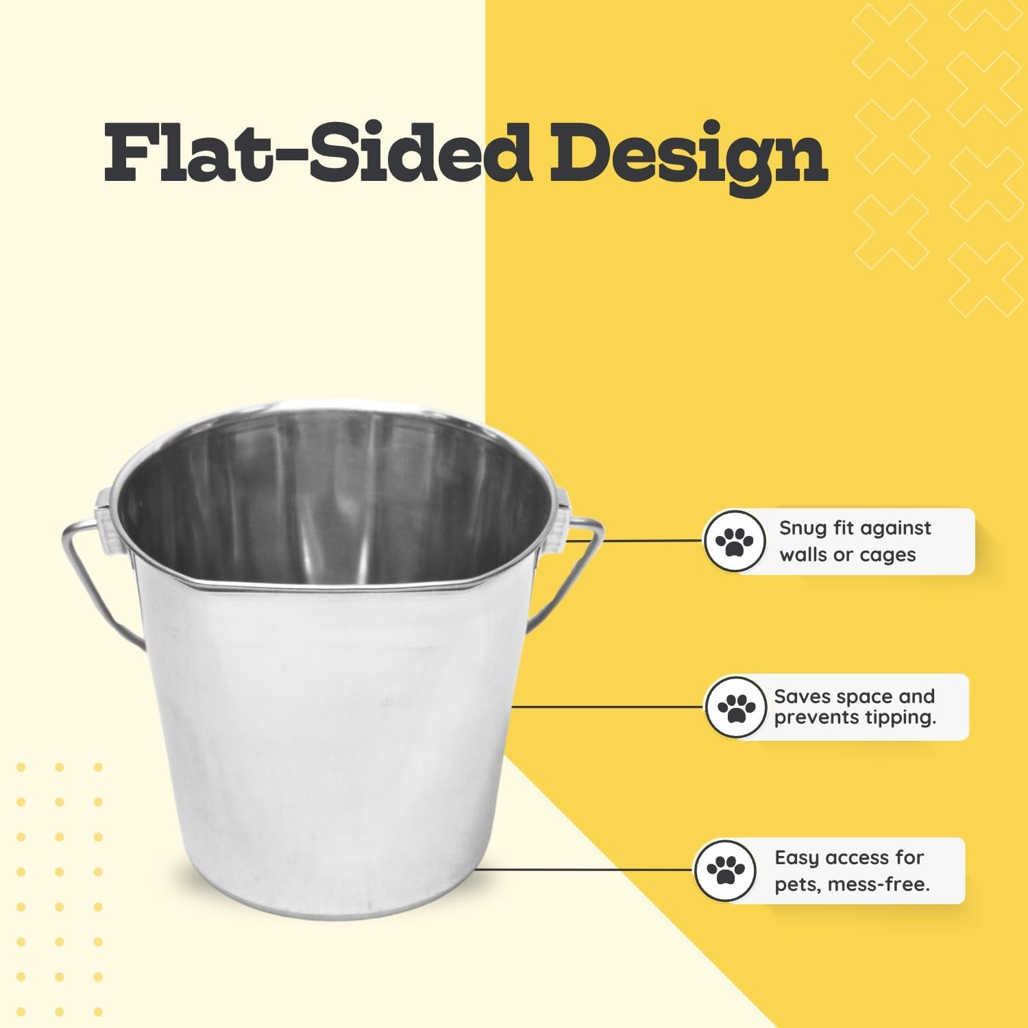 flat-side-stainless-steel-bucket-2-quart-hanging-feeding-utility-pail-for-small-dog-cat-birds-fits-kennel-cage-compatible-heavy-duty-food-water-feeder-0-5-gallon-silver-bucket-4-pack
