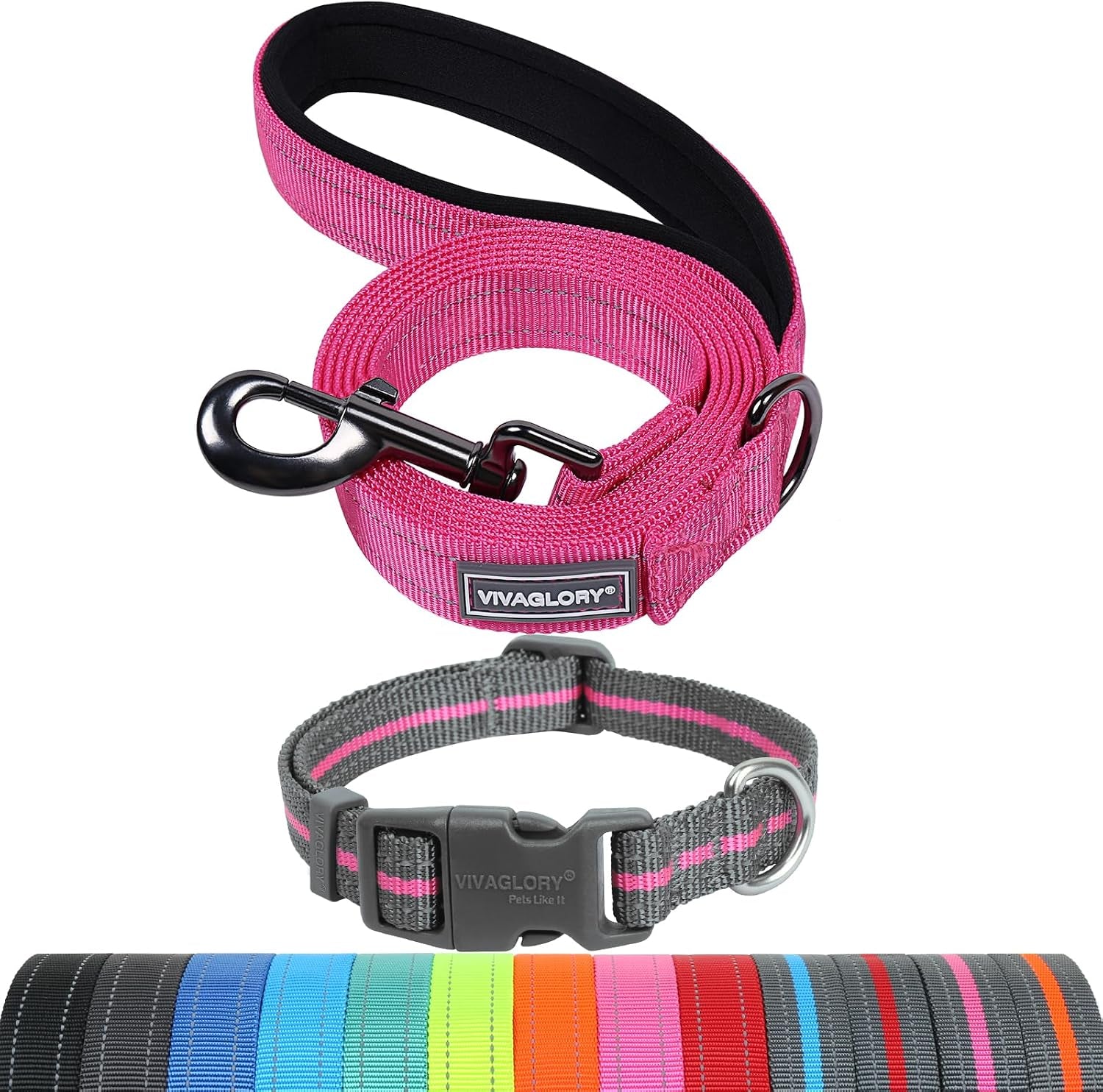 vivaglory-dog-leash-puppy-leash-for-collar-3ft-x-1in-black-with-soft-padded-handle-for-training-walking-heavy-duty-double-layer-nylon-pet-puppy