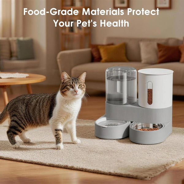 2 in 1 Automatic Gravity Cat Dog Feeder and Water Dispenser with 304 Stainless Steel Bowls, 360 Degree Rotatable Auto Food with 2 Specialized Brushes for Small Medium Pet Dog Puppy Kitten (Gray)8