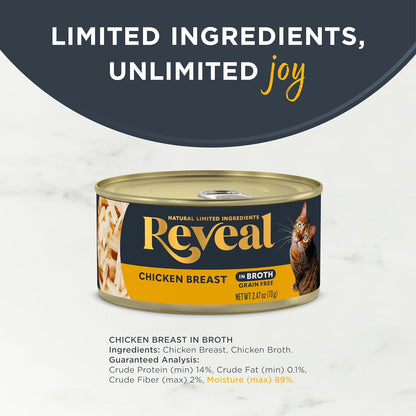 Reveal Chicken Breast in Broth Wet Cat Food 24-Pack 2.47 Oz Cans | 100% Natural, High Quality Protein, Limited Ingredient, Grain Free, Complementary Food, No Fillers, No Artificial Additives3