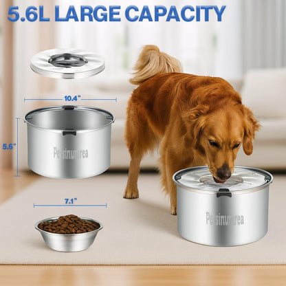 Set of 2 Dog Water Bowl Stainless Steel 5.6L/190Oz No Spill Water Bowls 1.5 Gal Large Capacity No Splash Slobber Stopper Slow Drinking Spill Proof Bowls for Messy Drinkers, Including Pet Food Bowl3