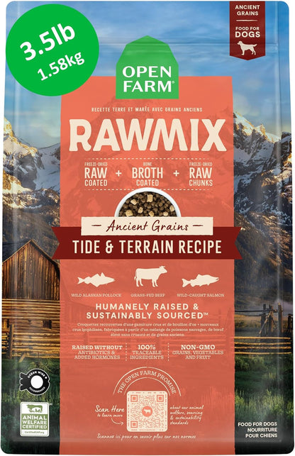Open Farm Rawmix Ancient Grains Dry Dog Food, Wild Ocean Kibble, 20Lb Bag | Wild-Caught Whitefish, Salmon and Rockfish, Freeze Dried Raw Chunks, 100% Traceable Ingredients, Non-Gmo Fruits & Veggies.20