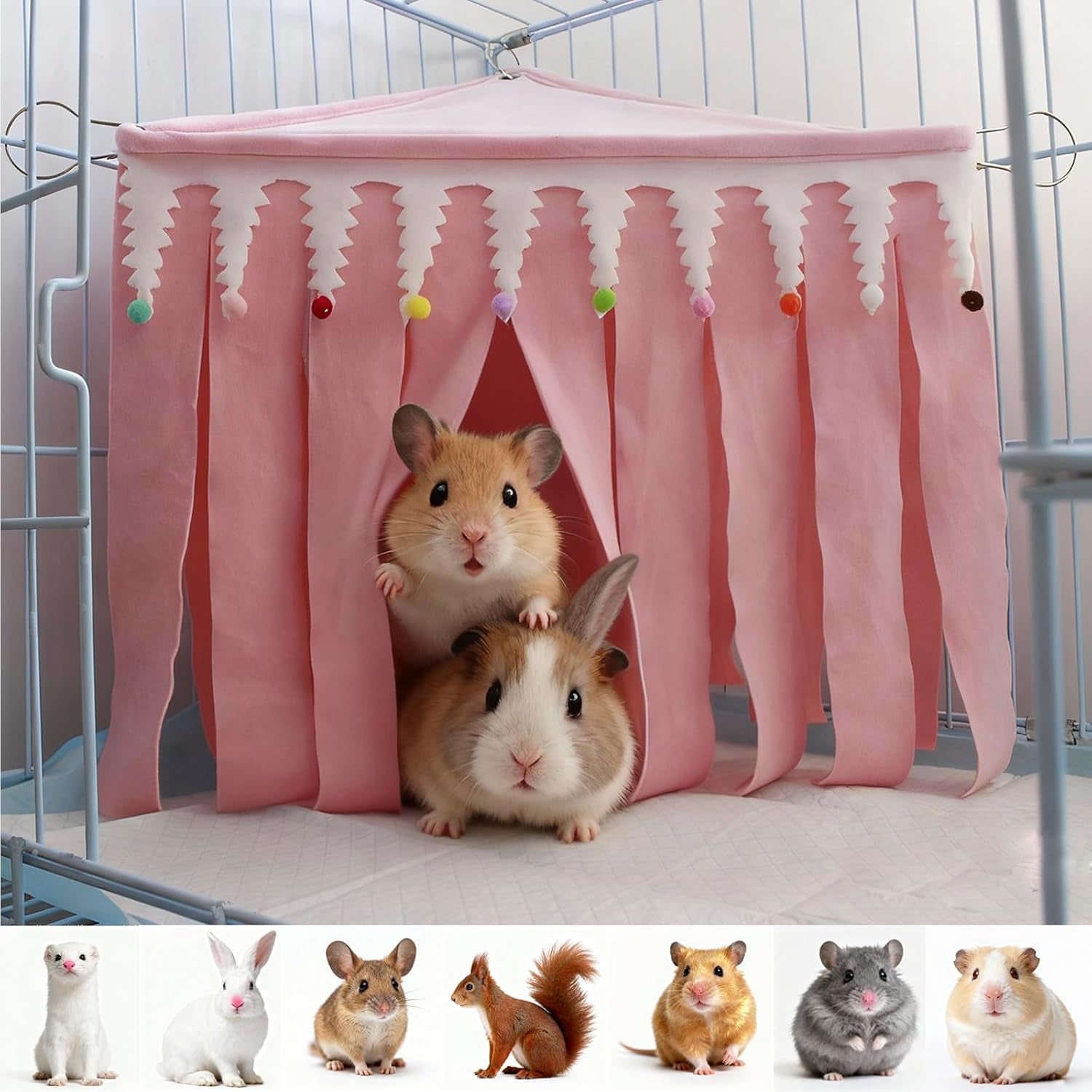 guinea-pig-hideout-pets-forest-cage-corner-hideout-cage-accessories-for-guinea-pig-bunny-chinchilla-hamster-rabbit-and-other-small-pets-no-metal-fences-pink-medium