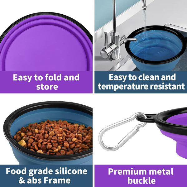 Collapsible Dog Bowls-2 Pack Large Size for Large/Medium Dogs, Pet Travel Water Bowl, Dogs Cat Portable Water Bowl, Dog Pet Feeding Watering Dish Outdoor Hiking Parking Traveling with 2 Carabiners3