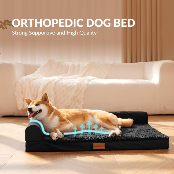 Patas Lague Orthopedic Large Dog Bed Pet Sofa Beds 36''X24'' Black | L Bolster Egg-Crate Foam Dog Couch for Large Sized Dogs, Waterproof Removable Washable Cover, Pet Mat with Nonskid Bottom3