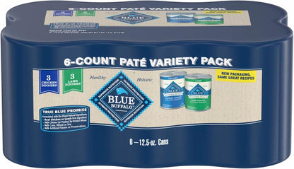 Blue Buffalo Homestyle Recipe Wet Dog Food Paté Variety Pack, Chicken Dinner & Beef Dinner with Garden Vegetables, Made with Natural Ingredients, 12.5-Oz. Can (6 Count, 3 of Each)11