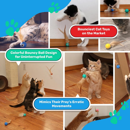 Bouncy Tails 5 Pack Interactive Bouncy Ball with Natural Feathers for Indoor Cats and Kittens Who Love to Play and Have Fun.5