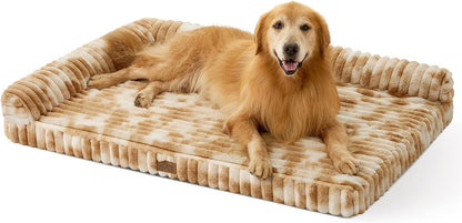 COZY KISS Ultra Soft Faux Rabbit Fur Dog Bed for Medium Dogs – 36"X27" Orthopedic Foam Couch, Removable Washable Cover & Waterproof Lining, Cream18