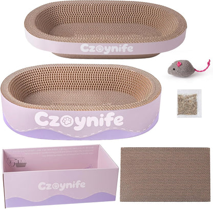 3PCS Cat Scratcher Cardboard, Oval Cat Scratch Pad Bowl Nest for Indoor Cats, round Cat Scratching Board Corrugated Lounge Cat Bed, Furniture Protector for Couch (Coffee, 15.7 * 10 In)8